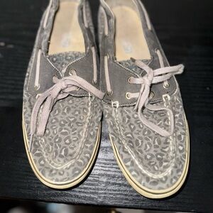 Sperry Grey Leopard Topsiders Size 9